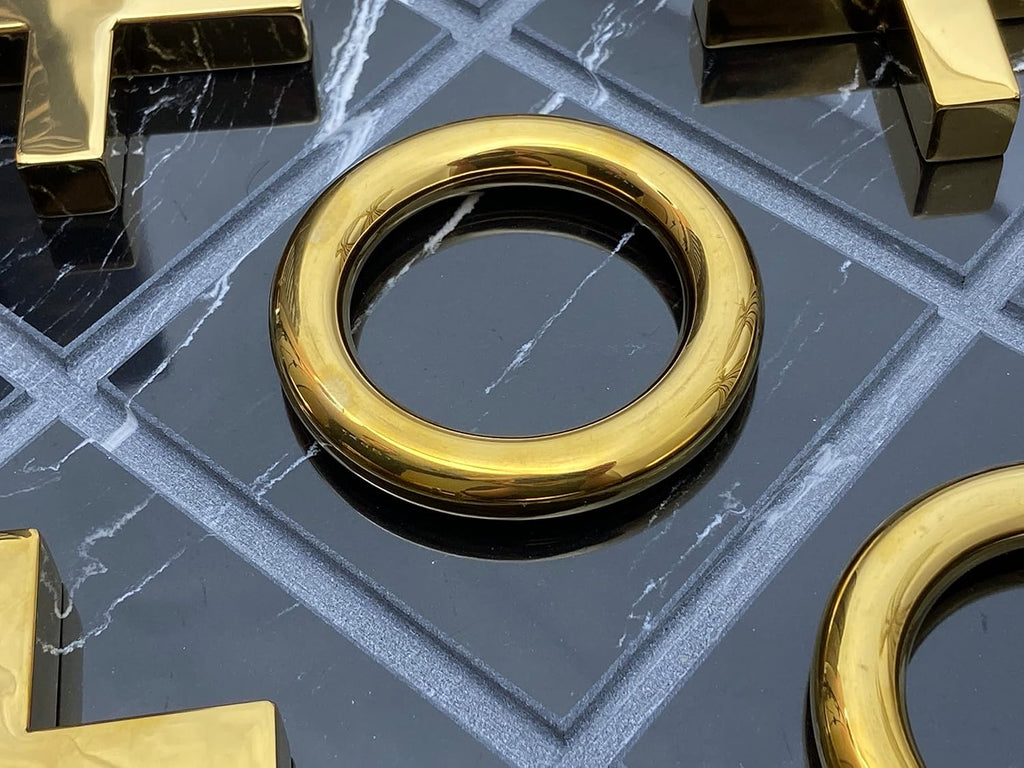 Marble Tic Tac Toe Game for Living Room Decor Centerpiece Black and Gold XO with Black Marble and Gold Color Stainless Steel Decorative Table Top X/O Board Coffee Table Décor