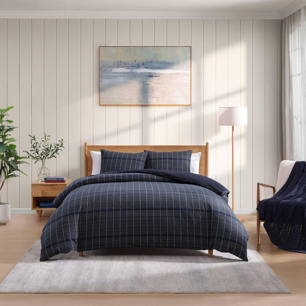 Tommy Hilfiger - Queen Duvet Cover Set, Textured Yarn-Dyed Bedding with a Lightweight Feel for Year Round Comfort, 3 Piece Bed Set with Matching Button Closure Pillowcases (Cold Spring Blue)