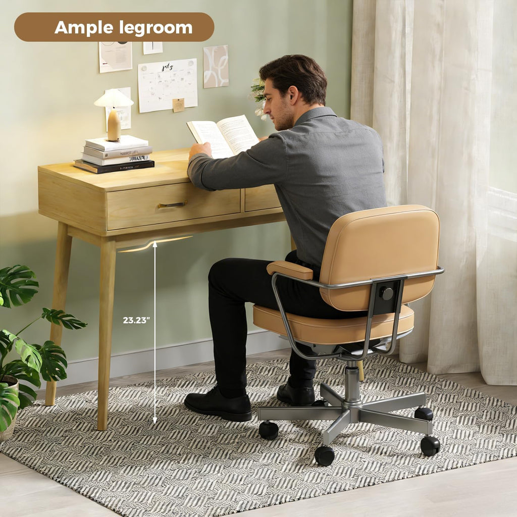FUNKOCO Small Wood Desk with Drawers - 40 Inch Home Office Study Writing Desk for Bedroom, Vanity Desk with 4 Solid Legs, Modern Computer Desk for Small Spaces