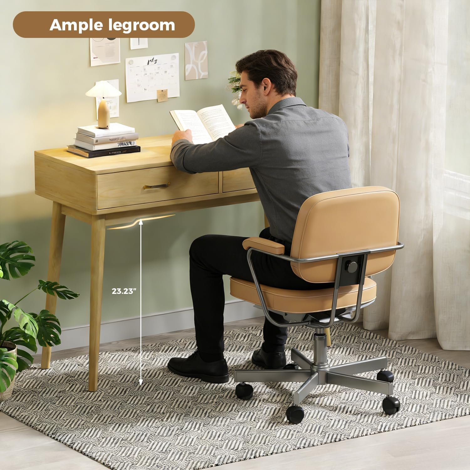 FUNKOCO Small Wood Desk with Drawers - 40 Inch Home Office Study Writing Desk for Bedroom, Vanity Desk with 4 Solid Legs, Modern Computer Desk for Small Spaces