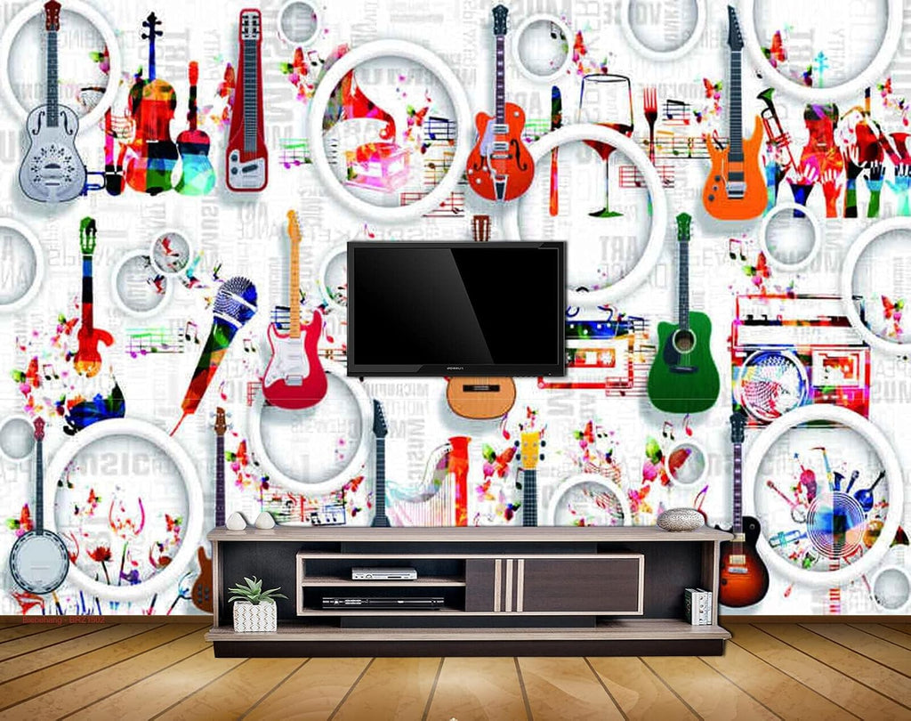 Exclusive BRZ1502 Beautiful Guitars Musical Notes Instruments Collection HD 3D Wallpaper(304 cm x 274 cm)