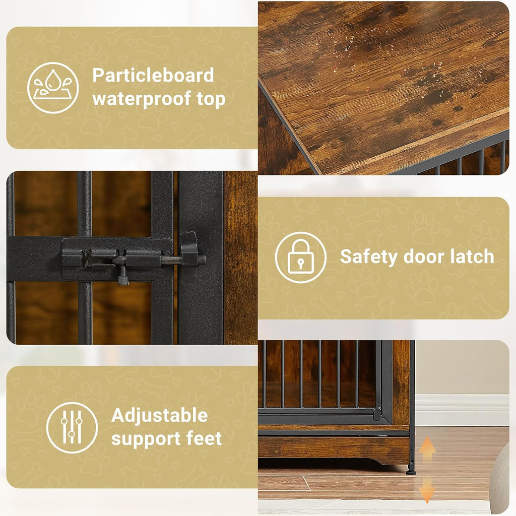 Rovibek 86' Stackable Dog Kennel Furniture with Removable Divider & 3 Doors, Double Dog Crates Furniture for 2 Dogs, Corner Dog Crate Furniture, Rustic Brown