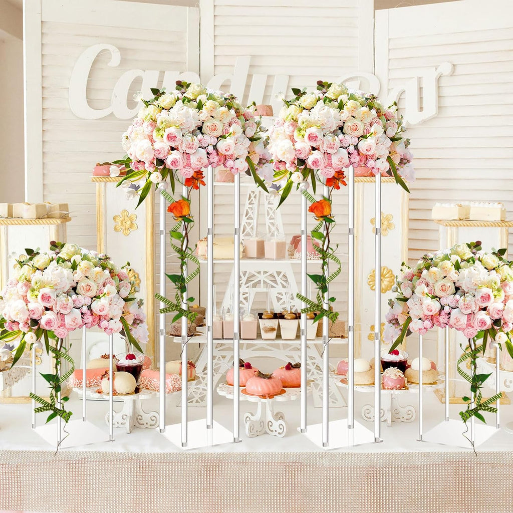 Geetery 12 Pieces Tall Acrylic Vase Wedding Centerpieces Clear Flower Stand Column Geometric Floral Vase Elegant Display Holder for Birthday Party Wedding Table Decorations (16 Inch)