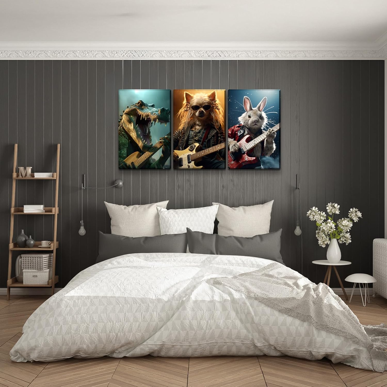 YONICA 3 Panel Animal Band Canvas Wall Art for Home Music Decor - Funny Animals Playing Musical Instruments Modern Cool Wall Picture Print On Canvas HD Giclee Artwork Ready to Hang - 24'x32'x3 Panels