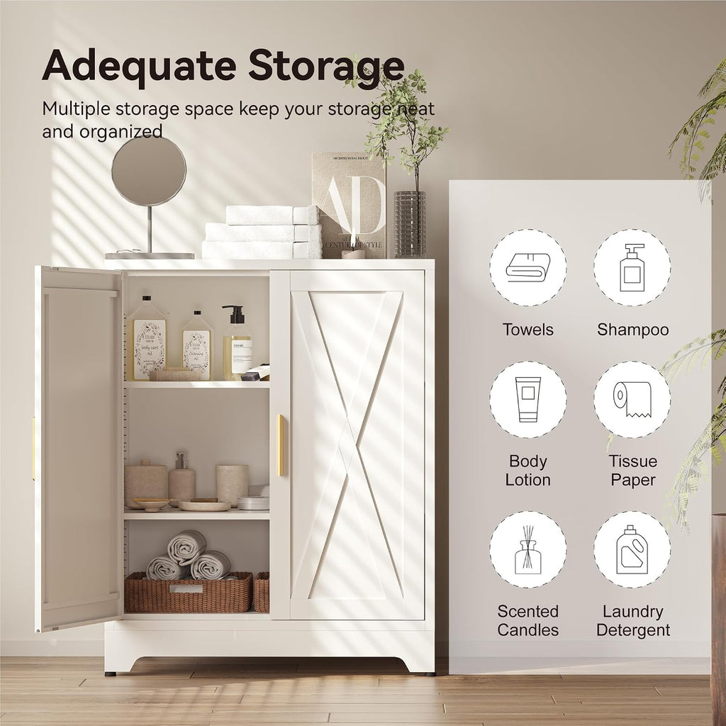 Metal Locker Cabinet, White Farmhouse Storage Cabinets with 2 Doors and Adjustable Shelves, 3 Tier Modern Storage Freestanding Sideboard for Living Room,School,Office Home Kitchen