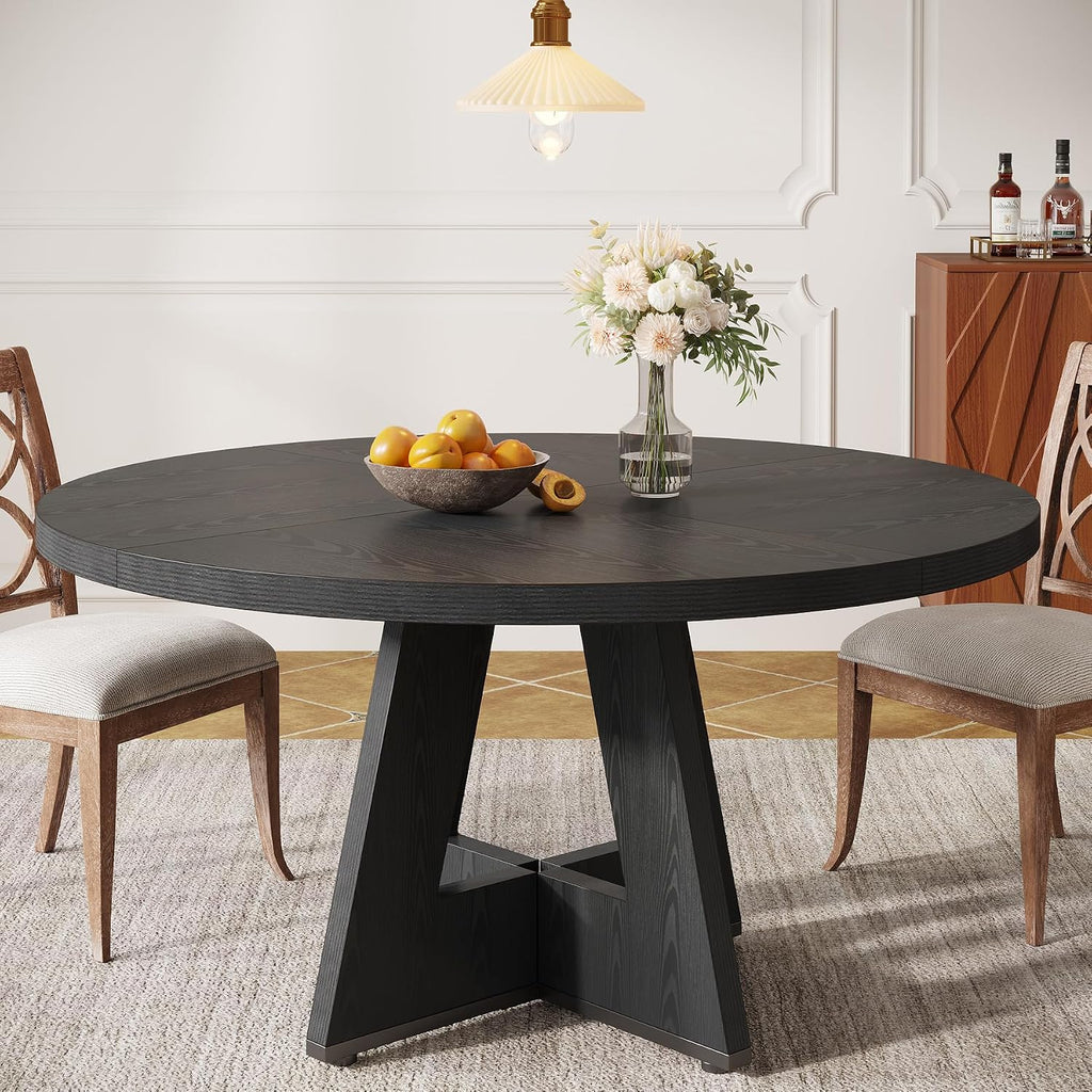 Tribesigns Farmhouse Dining Table, 47 Inch Round Dinner Table for 4 (Black)