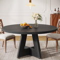 Tribesigns Farmhouse Dining Table, 47 Inch Round Dinner Table for 4 (Black)