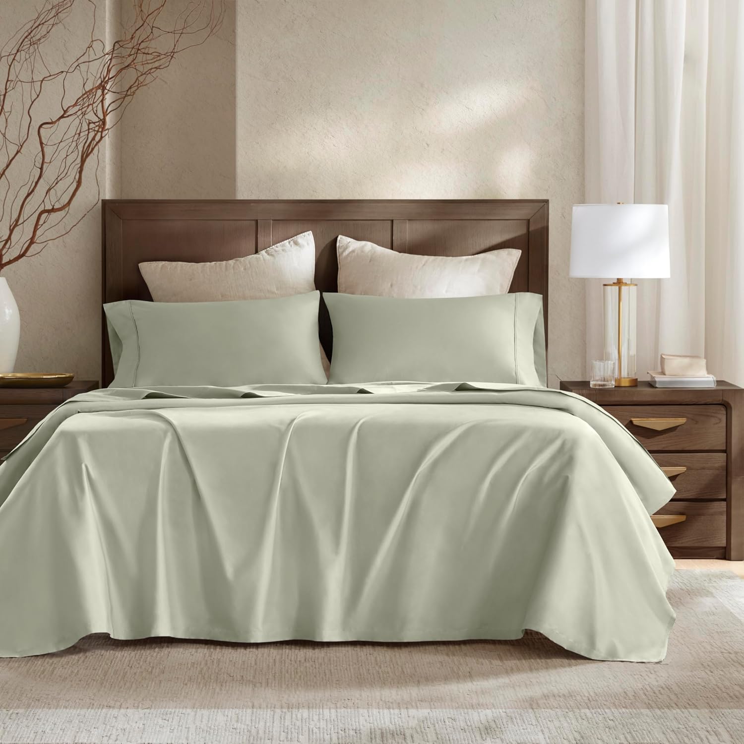 Harbor House Luxury 100% Egyptian Cotton Sheet Set, 400 Thread Count Sateen Weave, Soft & Breathable Bed Sheets with Deep Pocket, 4-Piece Cal King Bedding Set, Sage