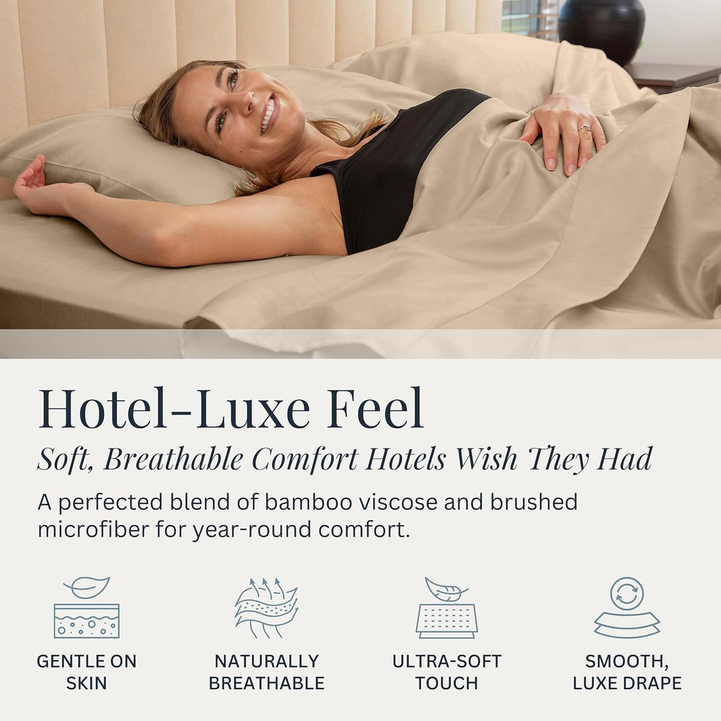 Linden & Lain Luxury King Size Bed Sheet Set | Organic Ultra Soft Bed Sheets | Viscose Derived from Bamboo | Microfiber | 18' Deep Pocket with Upgraded Elastic | Best Cooling Technology | Dune