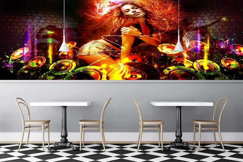 MWZ3485 Musical Instruments Girl Dj HD 3D Wallpaper for Disco Club Karaoke[9 ft x 7 ft] / [274 cm x 213 cm]
