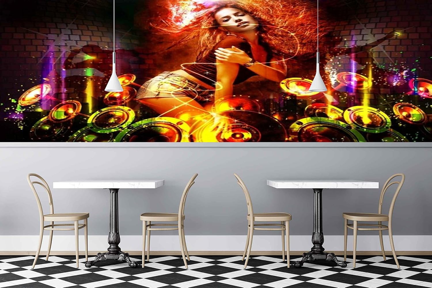 MWZ3485 Musical Instruments Girl Dj HD 3D Wallpaper for Disco Club Karaoke[18 ft x 12 ft] / [549 cm x 366 cm]