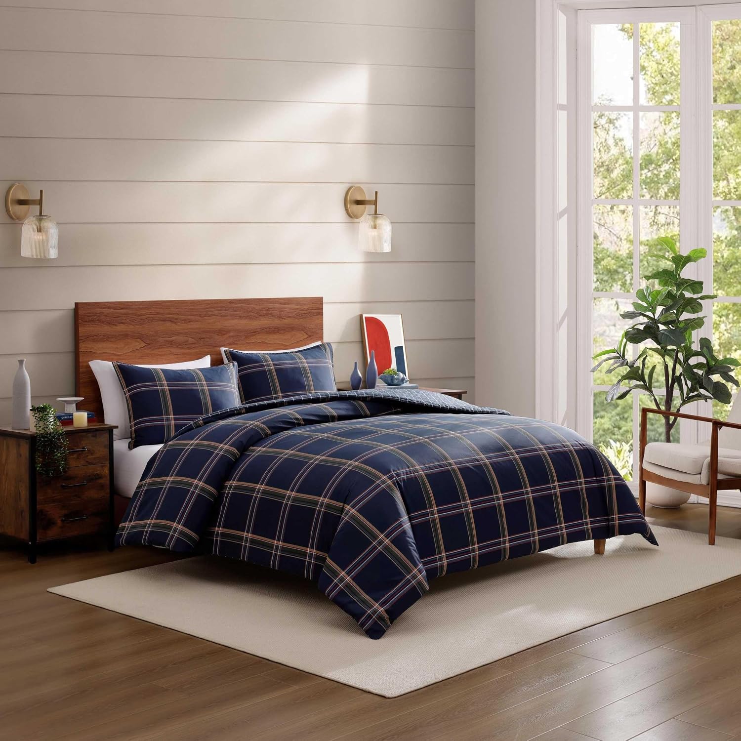 Tommy Hilfiger - Queen Duvet Covet Set, 100% Soft & Breathable Cotton Bedding, Lightweight for Year Round Comfort, 3 Piece Bed Set with Matching Button Closure Pillowcases (Beacon Plaid Blue)