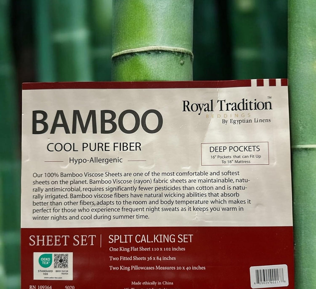Royal Tradition Viscose from Bamboo Bed Sheets, Split California King, Solid Beige, Super Soft and Cool 5PC Sheet Set