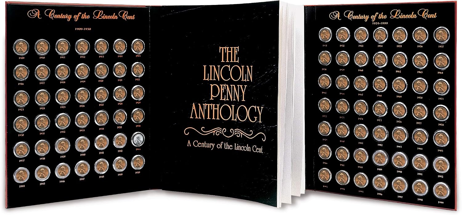 American Coin Treasures Lincoln Penny Anthology Coffee Table Book and Coin Set| 1909 to 1999 Wheat and Memorial Cents | Certificate of Authenticity | Collectible Coins 20th Century |