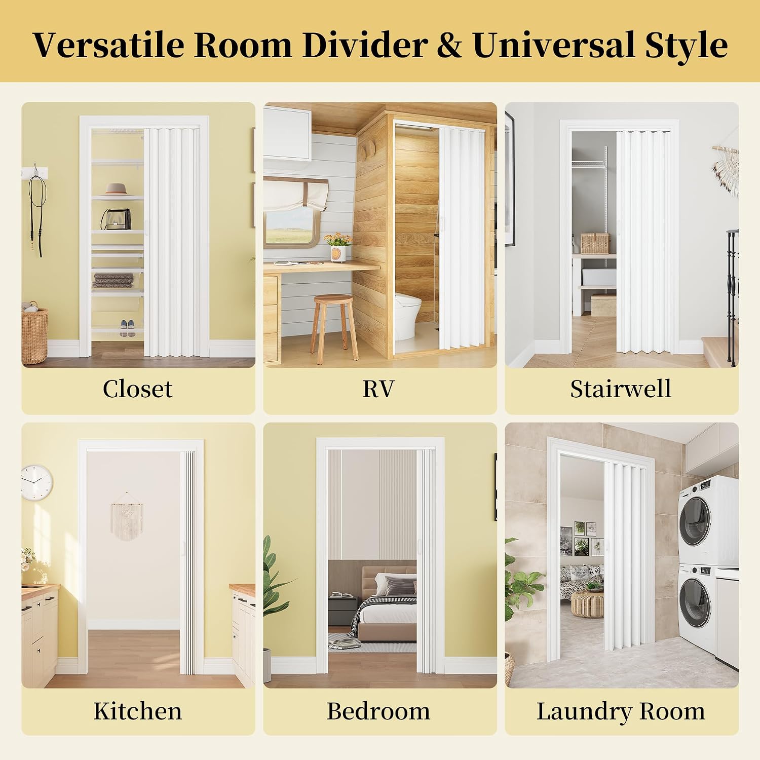 60' x 80' Enhanced Accordion Door Interior, Power Magnetic PVC Folding Door with 2 Handles & All Hardware, Room Divider Accordion Doors for Doorway Closet Basement Bathroom RV Camper, White
