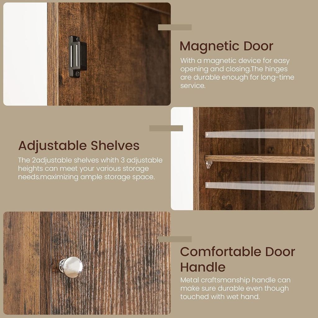 Iwell 67' Tall Storage Cabinet, Bathroom Cabinet with Drawer & Adjustable Shelves, Narrow Storage Cabinet, Floor Cabinet for Living Room, Home Office, Rustic Brown