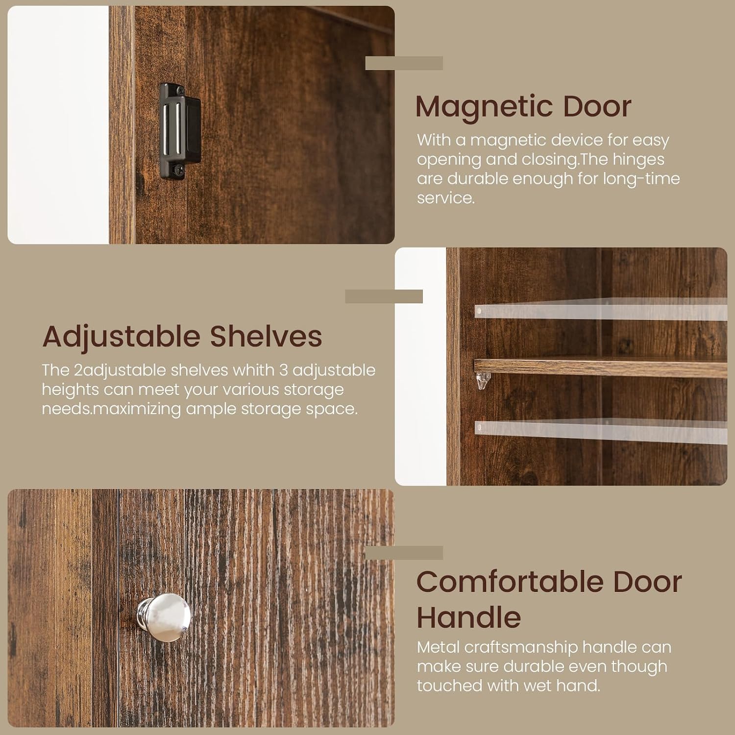 Iwell 67' Tall Storage Cabinet, Bathroom Cabinet with Drawer & Adjustable Shelves, Narrow Storage Cabinet, Floor Cabinet for Living Room, Home Office, Rustic Brown