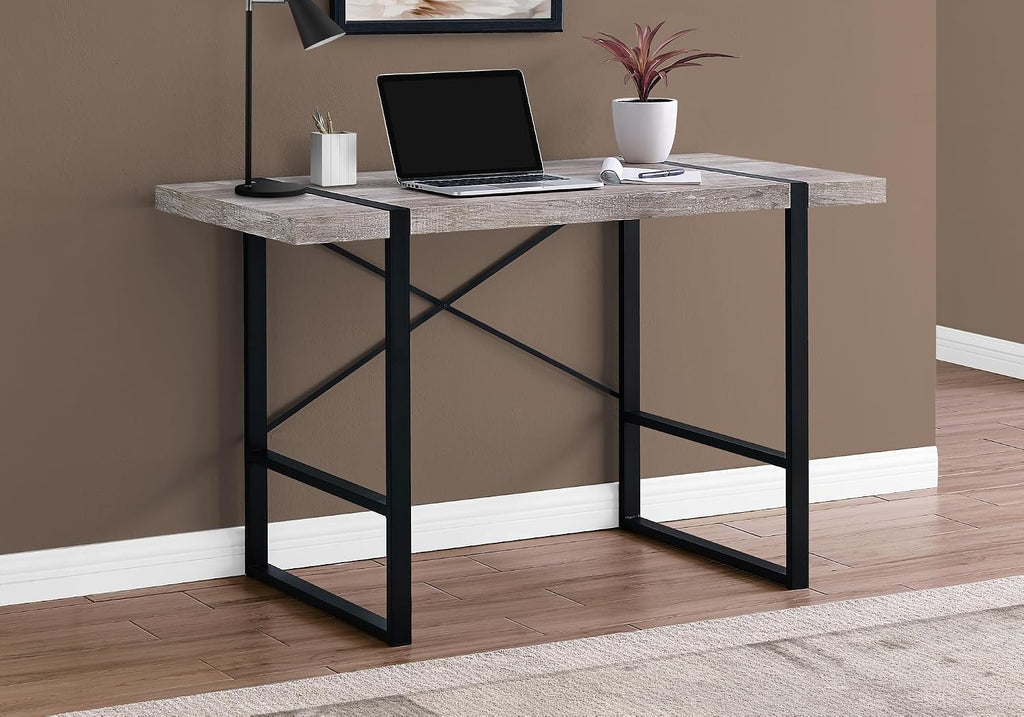 Monarch Specialties Laptop Table for Home & Office-Study Computer Desk-Industrial Style-Metal Legs, 48' L, Taupe Reclaimed