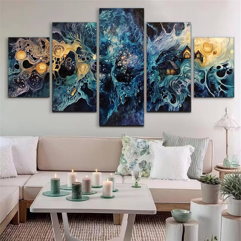 Abstract Diamond Art 5 Piece Diamond Painting Geometry 5D DIY Full Square Drill Dimond Art Paintings Crystal Crafts for Adults Gem Painting for Home Decor, Large Artwork for Wall 40 x 80 Inch,Model408