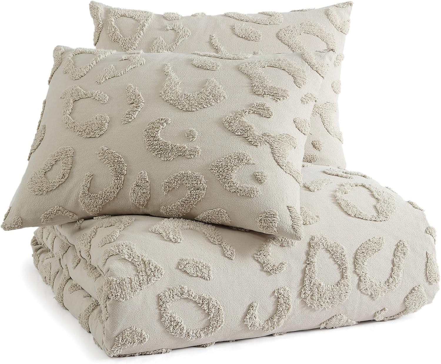 Peri Home Chenille Leopard 100% Cotton 3-Piece Duvet Cover & Sham Set, Full/Queen, Linen