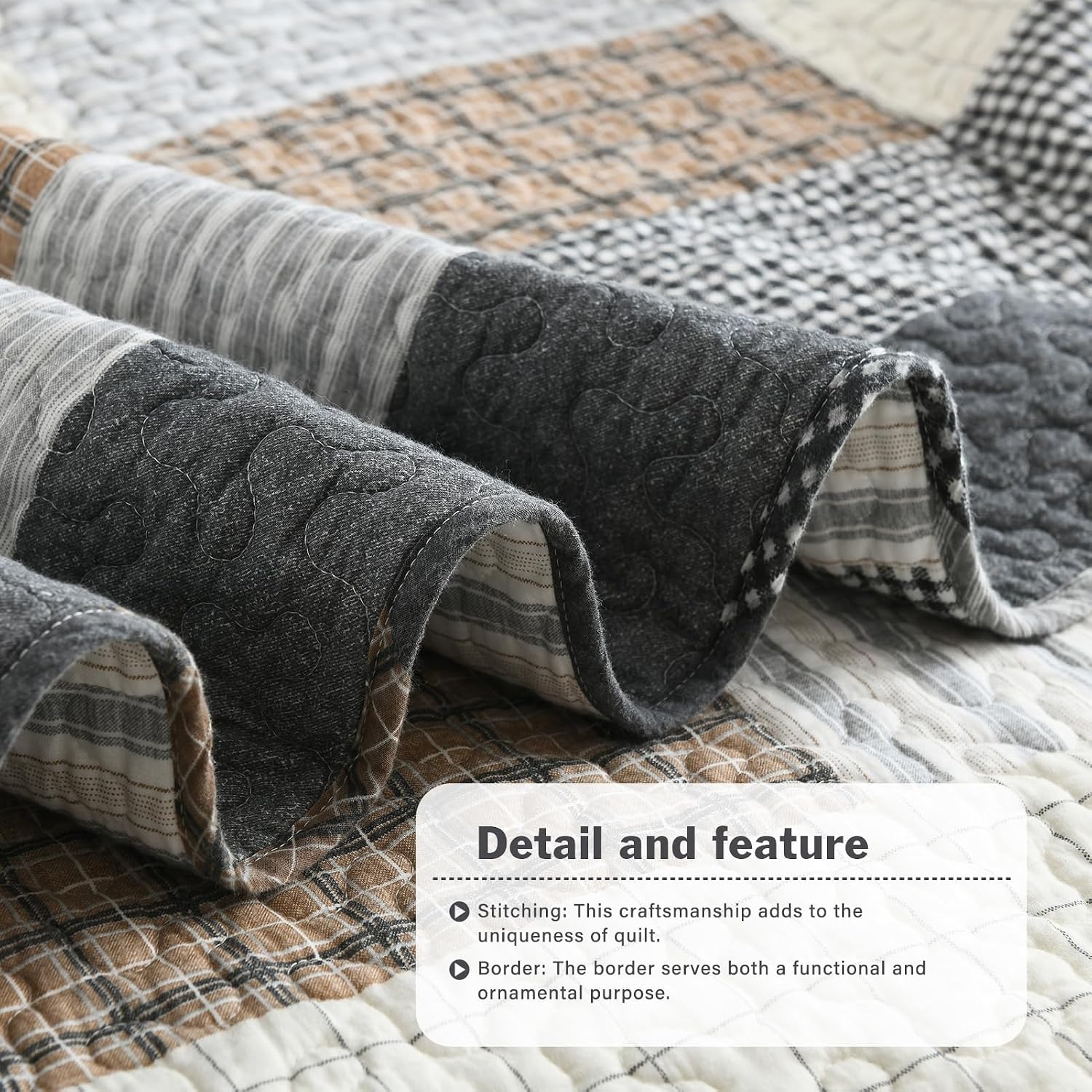 Y-PLWOMEN King Size Quilt - 100% Cotton Cozy King Quilt Set, Farmhouse Striped Bedspread, Reservible Lightweight Quilted Bedding Set for All Season, 3-Pieces