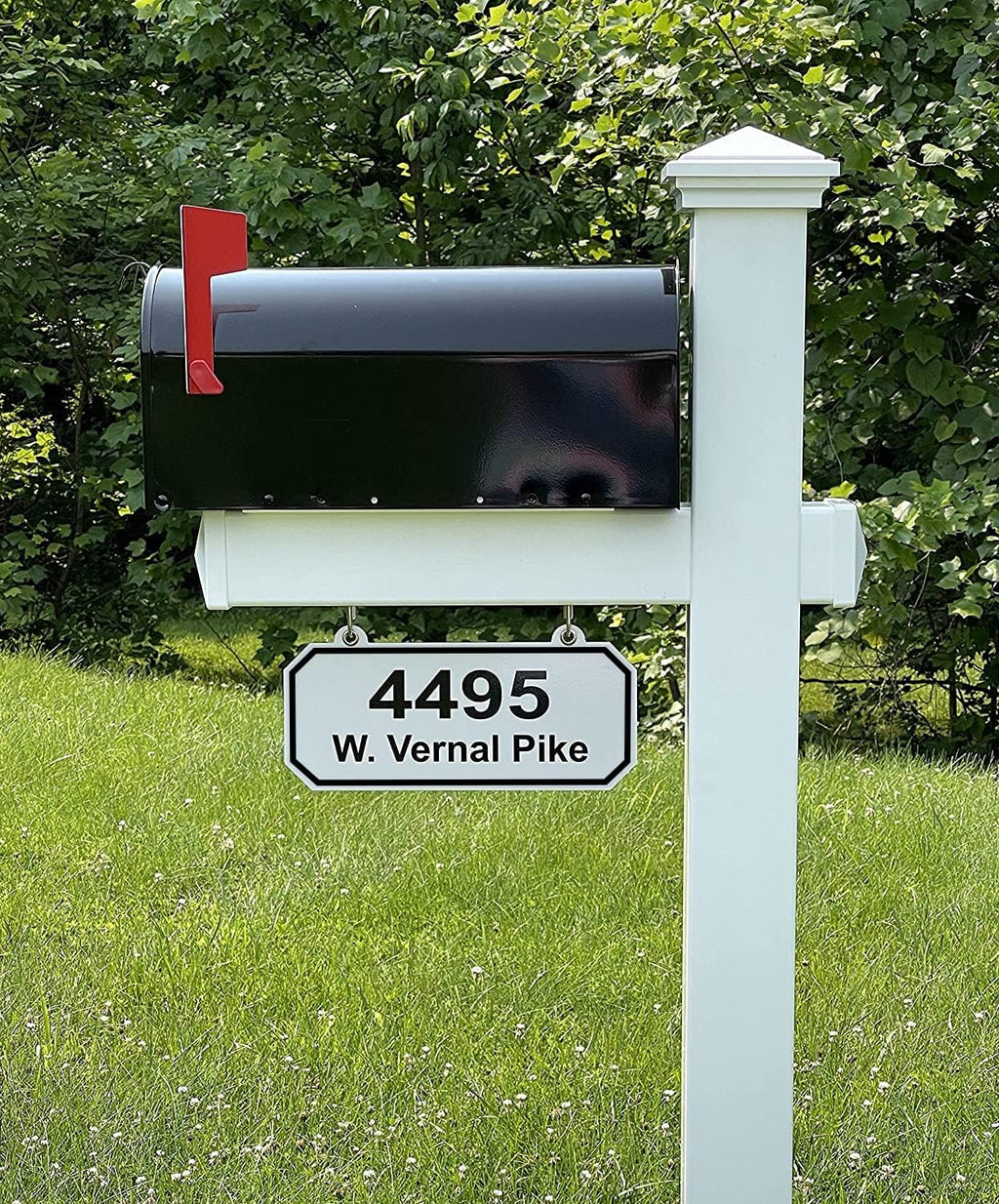 4Ever Products The Jackson Complete Mailbox System - Vinyl/PVC Post (includes Mailbox) Decorative Curbside Postal Solution with Classic Traditional Style and Hanging Address Plate (Black Mailbox)