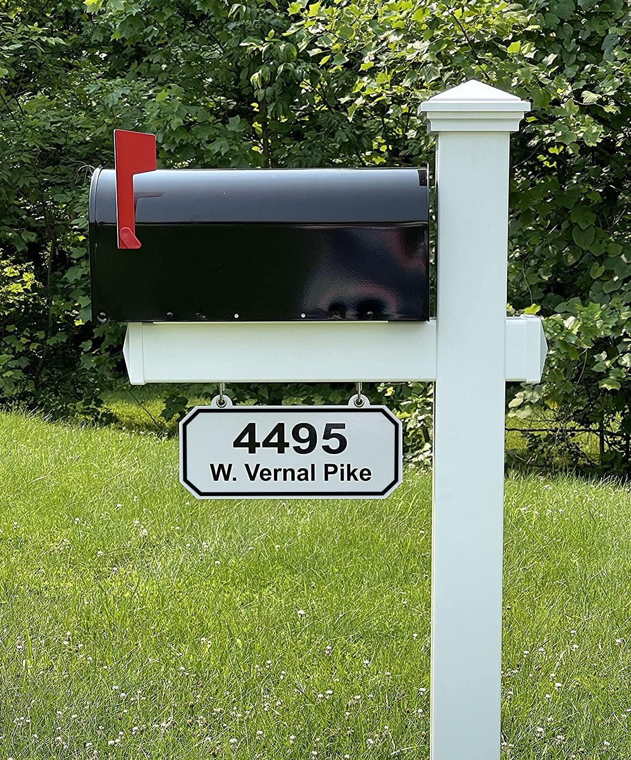 4Ever Products The Jackson Complete Mailbox System - Vinyl/PVC Post (includes Mailbox) Decorative Curbside Postal Solution with Classic Traditional Style and Hanging Address Plate (Black Mailbox)