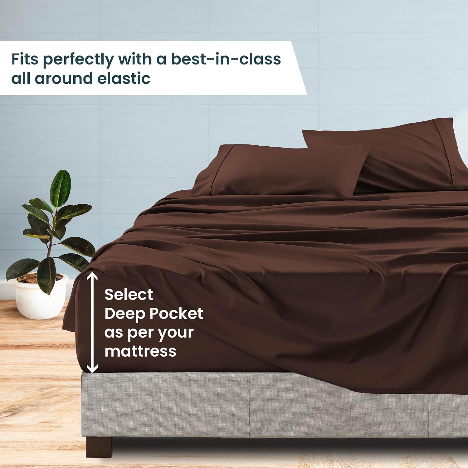 1000 Series- Extra Long Staple 100% Egyptian Cotton Sheet Set,Sateen Weave, Hotel Quality Soft Luxury Bedding, Queen Size 4 Piece Sheet Set Fit 15' Inch to 18' Deep Chocolate Solid.