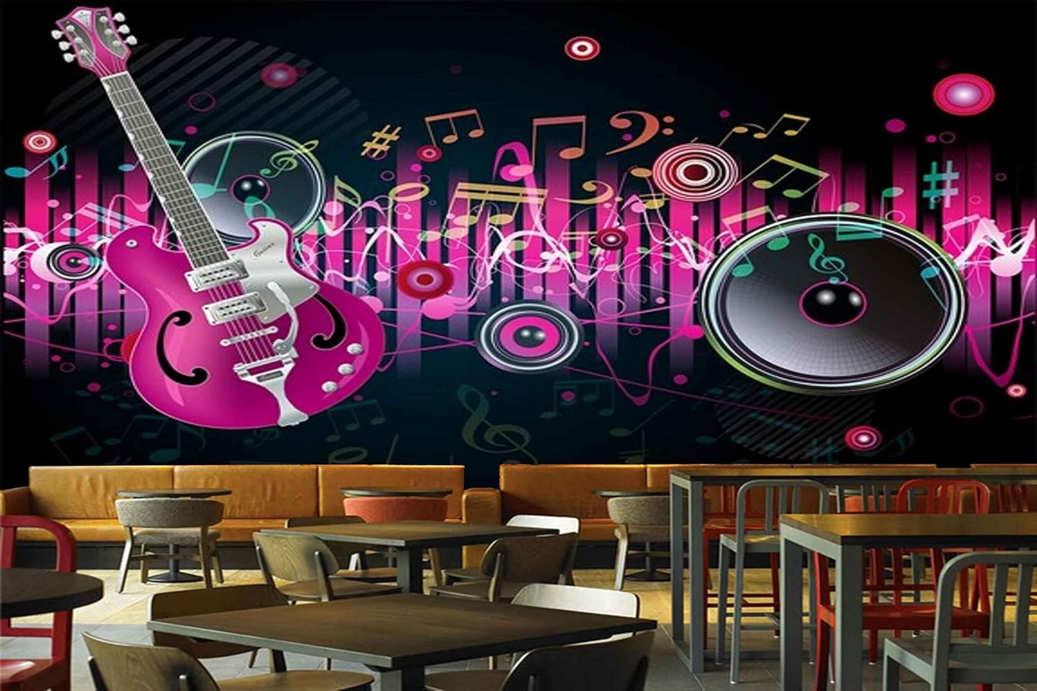 MWZ3528 Guitar Musical Signs Instruments HD 3D Wallpaper for Disco Club Karaoke[20 ft x 15 ft] / [610 cm x 457 cm]