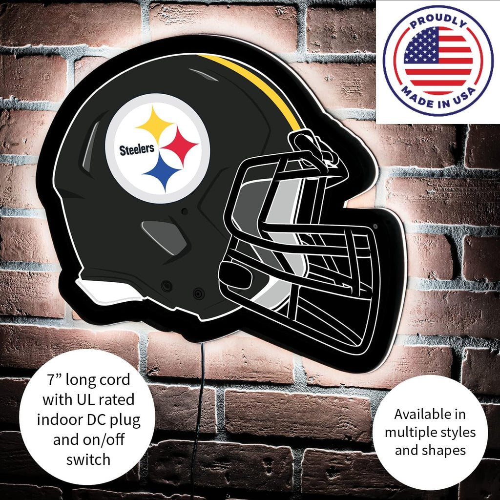 Team Sports America Evergreen NFL Pittsburgh Steelers Ultra-Thin LED Light Wall Sign Decor | Full Size Replica Helmet | 19.5 x 15 Inches | Made in the USA