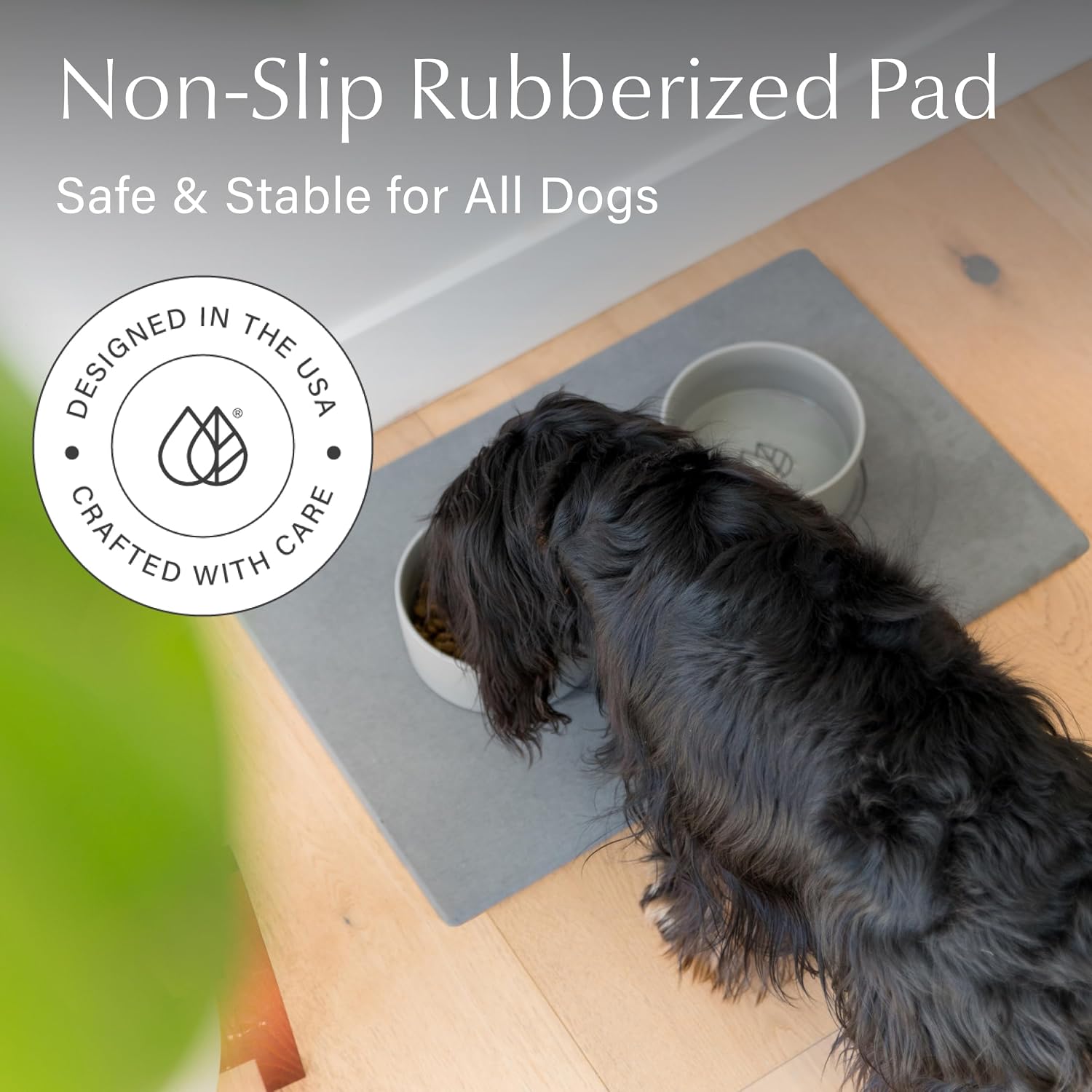 Dorai Home Ceramic Dog Bowls + Stone Drying Mat - Dog Food and Water Bowl Set with Non-Slip Base that Absorbs Spills and Drips - Made with Diatomaceous Earth for Quick Drying - 23.6' x 15.4' - Slate