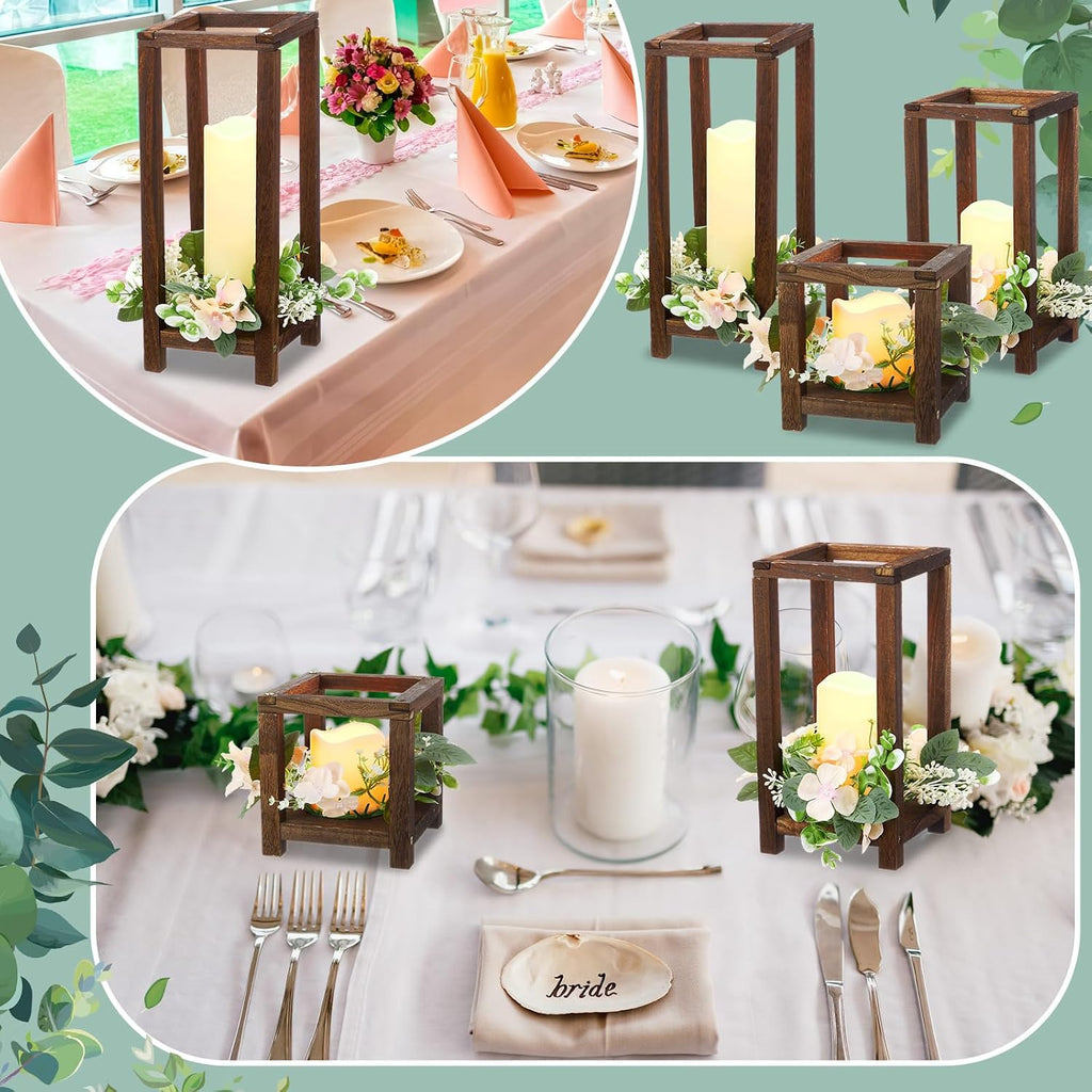 Hushee 15 Set 45 Pcs Wooden Wedding Lantern Centerpiece Wooden Candle Lantern Set Rustic Holder for Wedding Table Decoration Farmhouse for Birthday Party(Brown)