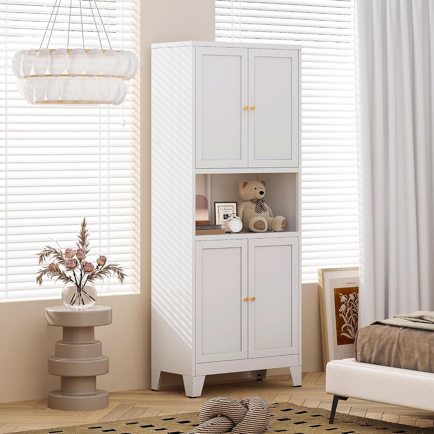 69' H Kitchen Hutch Cabinet with Storage,White Metal Storage Cabinet,Microwave Cabinet,Kitchen Pantry Cabinet with Countertop