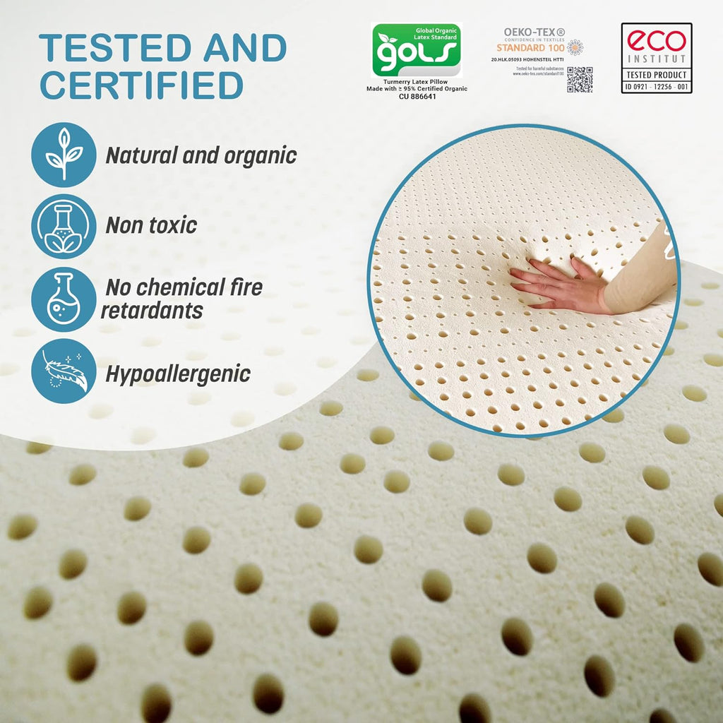 7 Zone Green Natural Organic Latex Mattress Topper Twin XL Size - 2 inch - Soft Plush Pillow Top - GOLS Certified Latex Foam Bed Pad for Side Sleepers Zonal Support Durable and Breathable