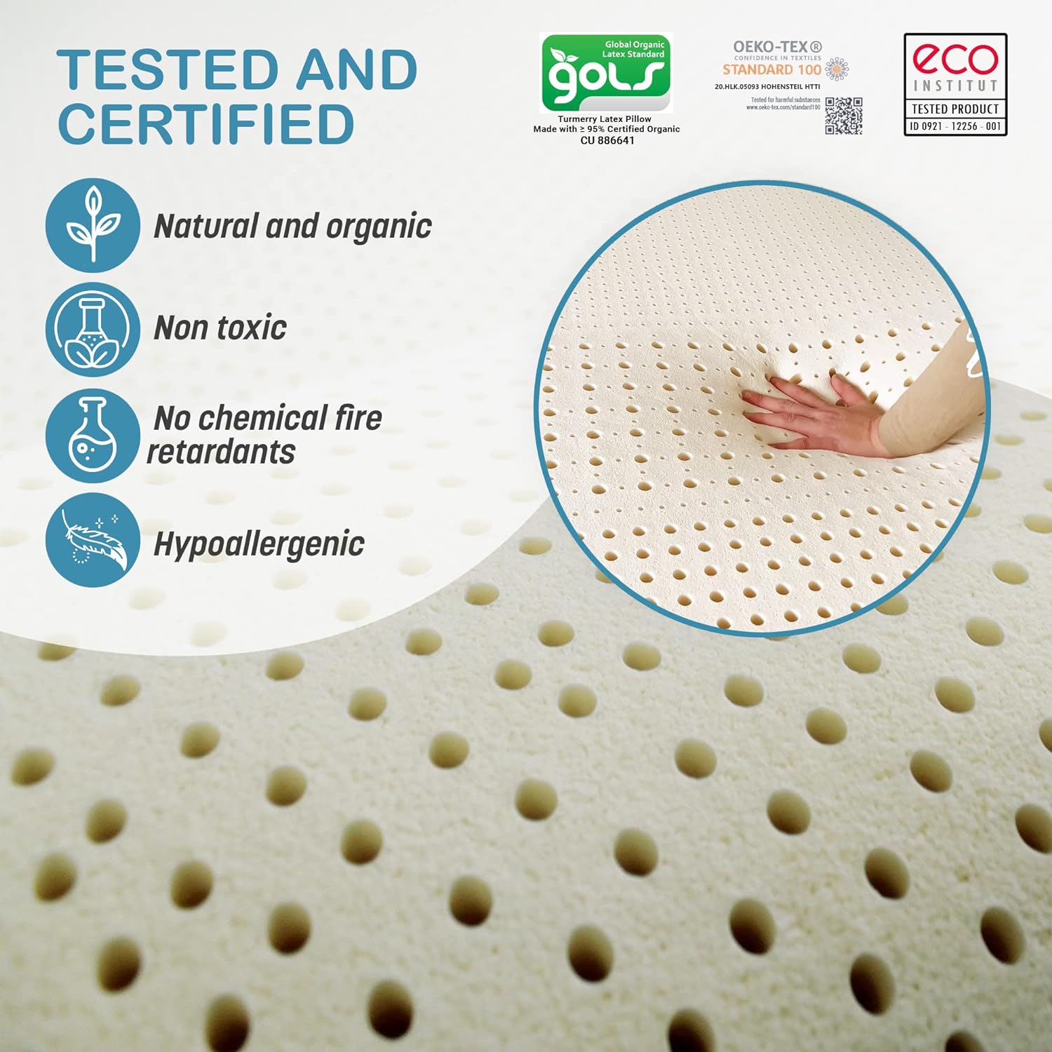 7 Zone Green Natural Organic Latex Mattress Topper Twin XL Size - 2 inch - Soft Plush Pillow Top - GOLS Certified Latex Foam Bed Pad for Side Sleepers Zonal Support Durable and Breathable