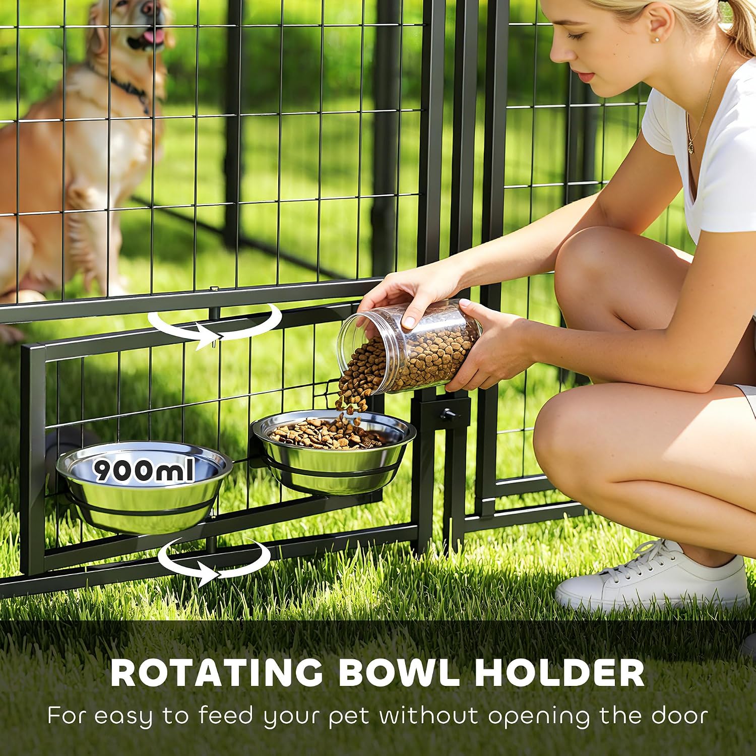 PawHut 8' x 4' x 6' Outdoor Dog Kennel, Welded Wire Dog Kennel Outside Run with 360° Rotating Bowls, Waterproof & UV Resistant Cover, for S&M&L Breeds, Chickens, Ducks, Silver