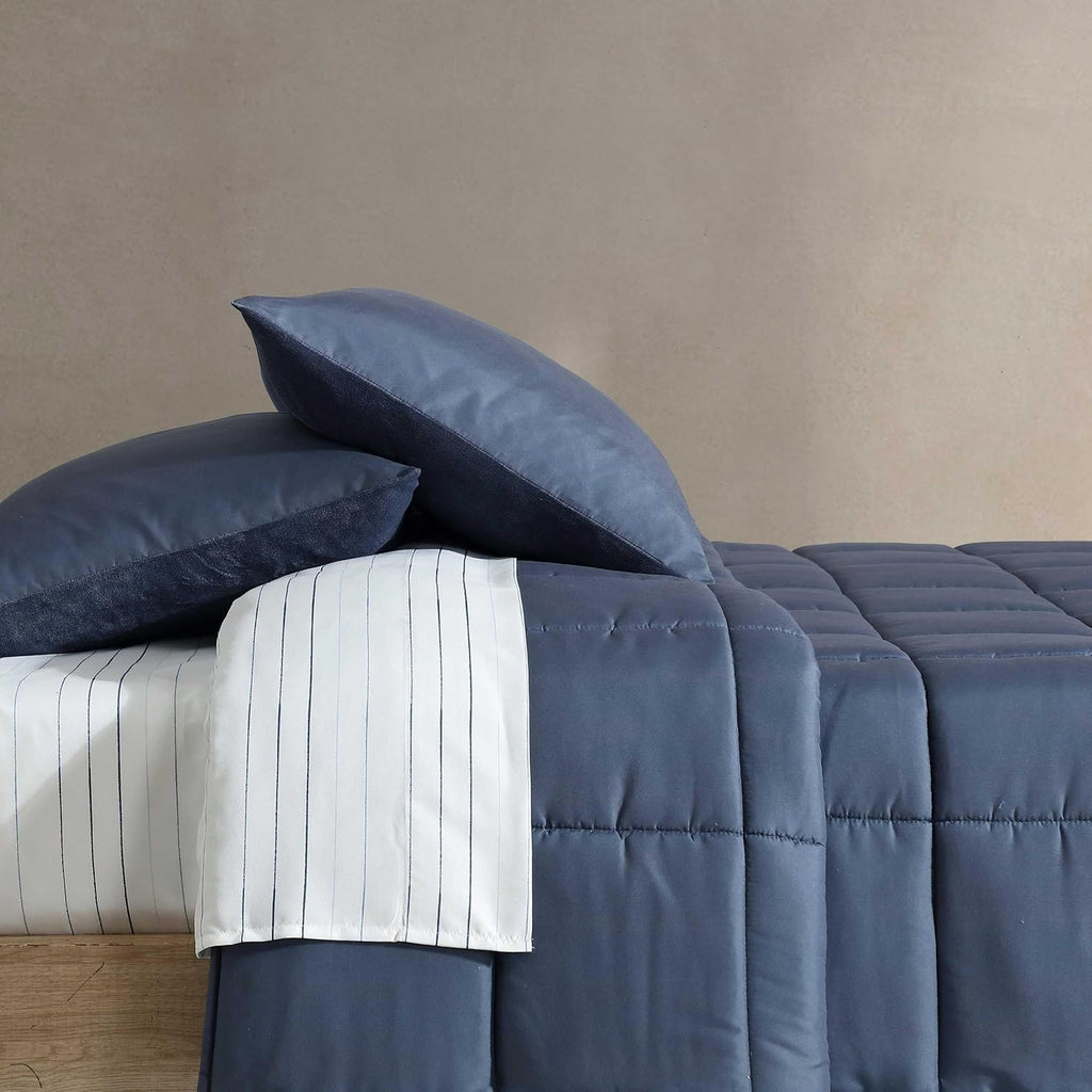 Calvin Klein - Queen Bonus Comforter Set, Reversible Bedding with Matching Bed Sheets, Pillowcases & Shams, Oeko-Tex Certified (Blue)