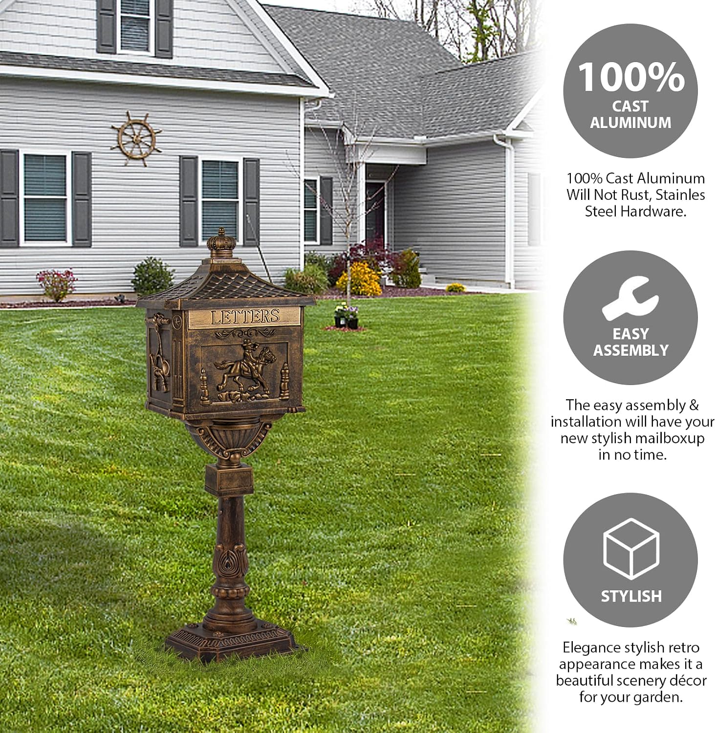 Polar Aurora Mailbox Cast Aluminum Bronze Mail Box Postal Box Security Heavy Duty New