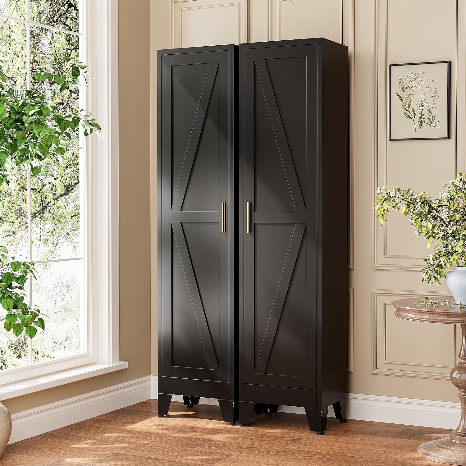 Narrow Bthroom Storage Cabinet Tall Metal Storage Cbinets with 4 Adjustable Shelves Freestanding 5 Tier Slim Pantry Cabinet for Kitchen Office Small Space