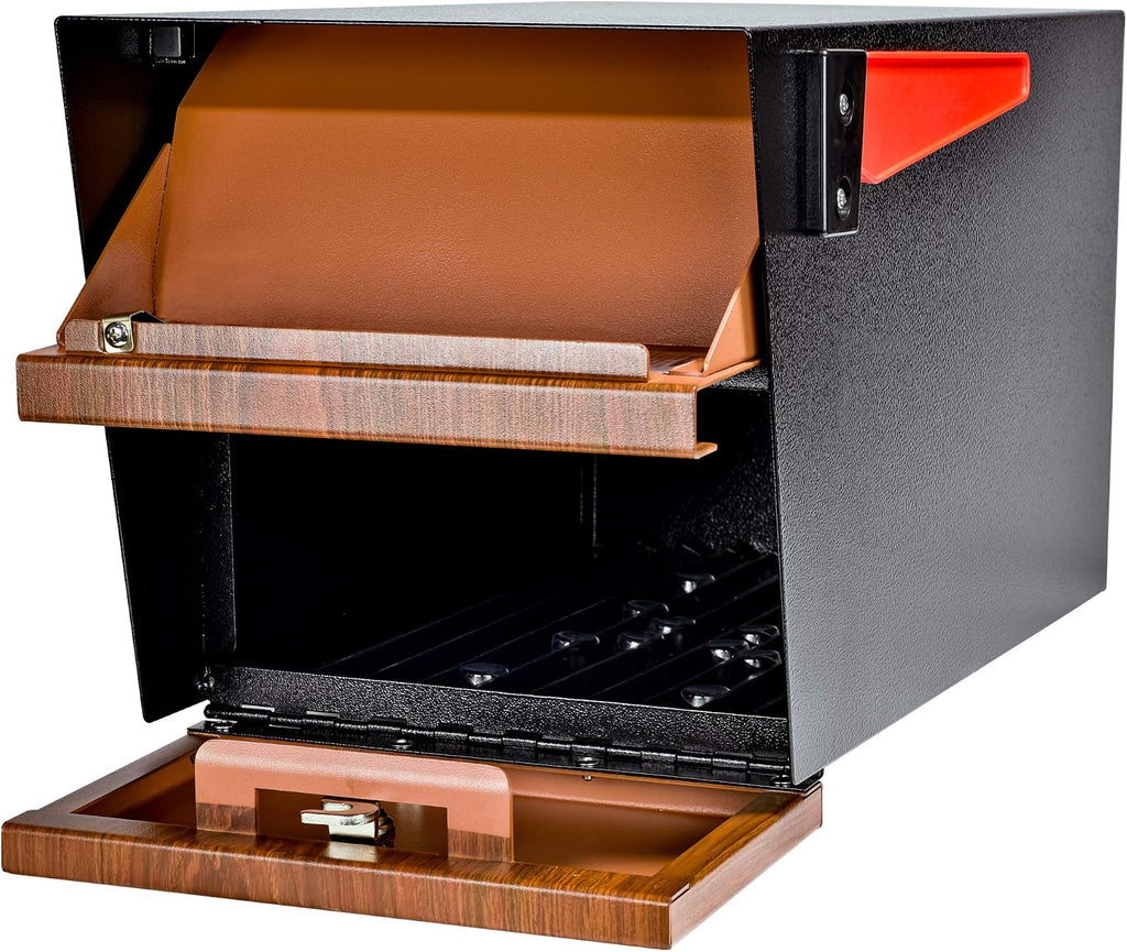 Mail Boss Curbside, Wood Grain 7510 Mail Manager Locking Security Mailbox, Steel, Black
