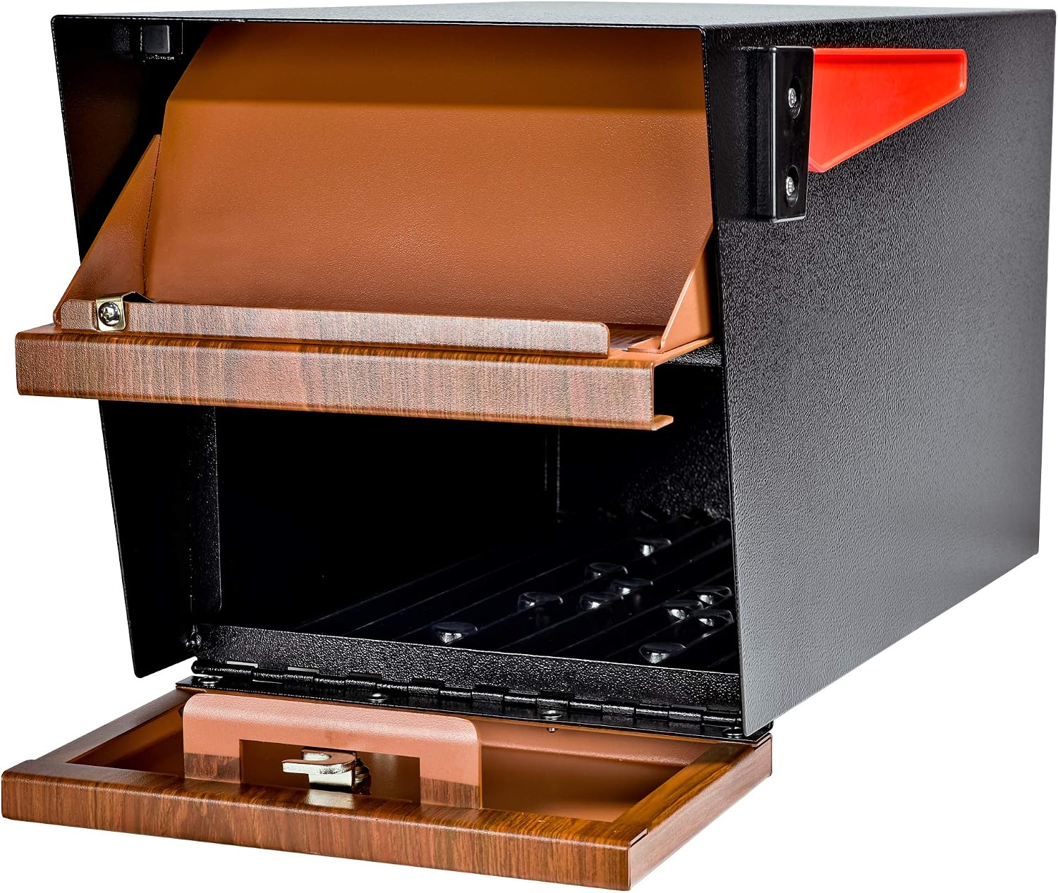 Mail Boss Curbside, Wood Grain 7510 Mail Manager Locking Security Mailbox, Steel, Black
