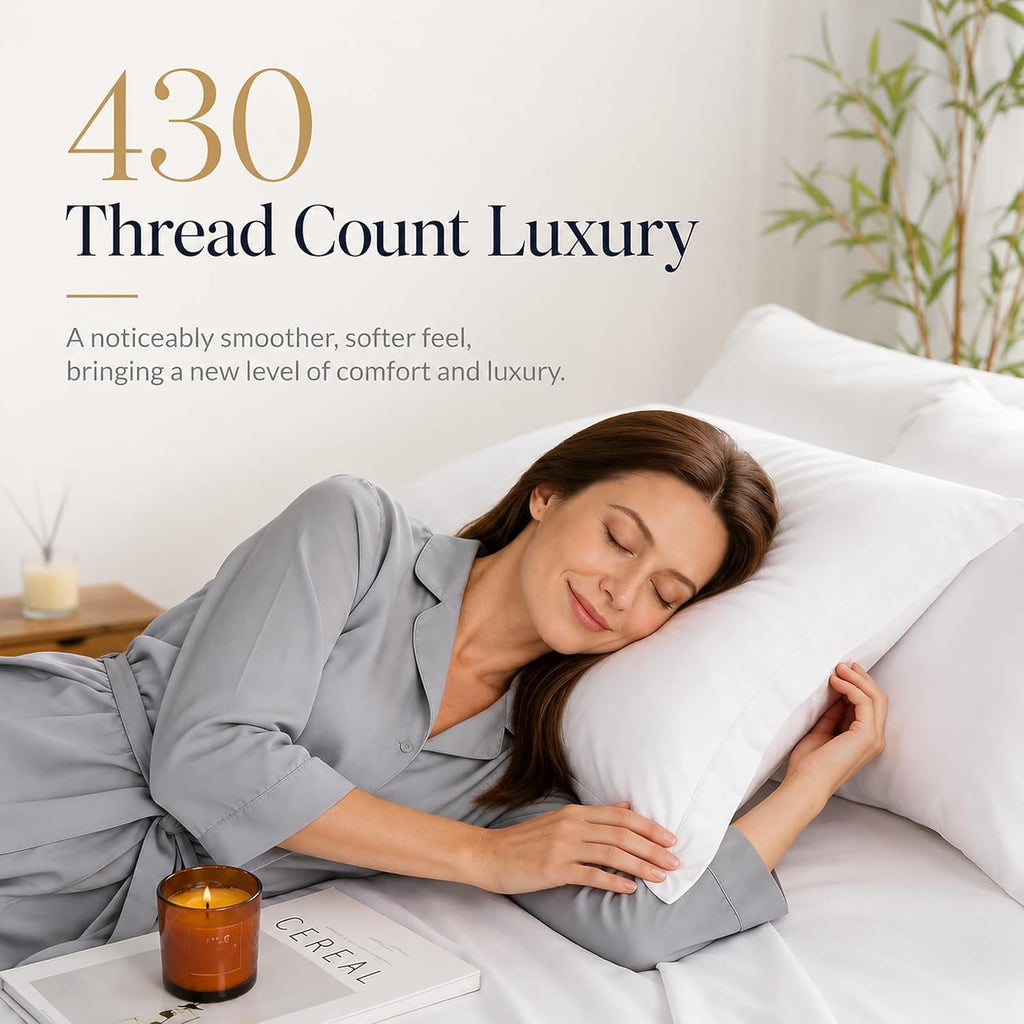 GOKOTTA Full Sheets Set - FSC & Oeko-TEX Certified - 100% Rayon Derived from Bamboo - 430 High Thread Count Ultra Soft and Cooling,16'' Deep Pocket with Elastic Corner Straps - Pure White