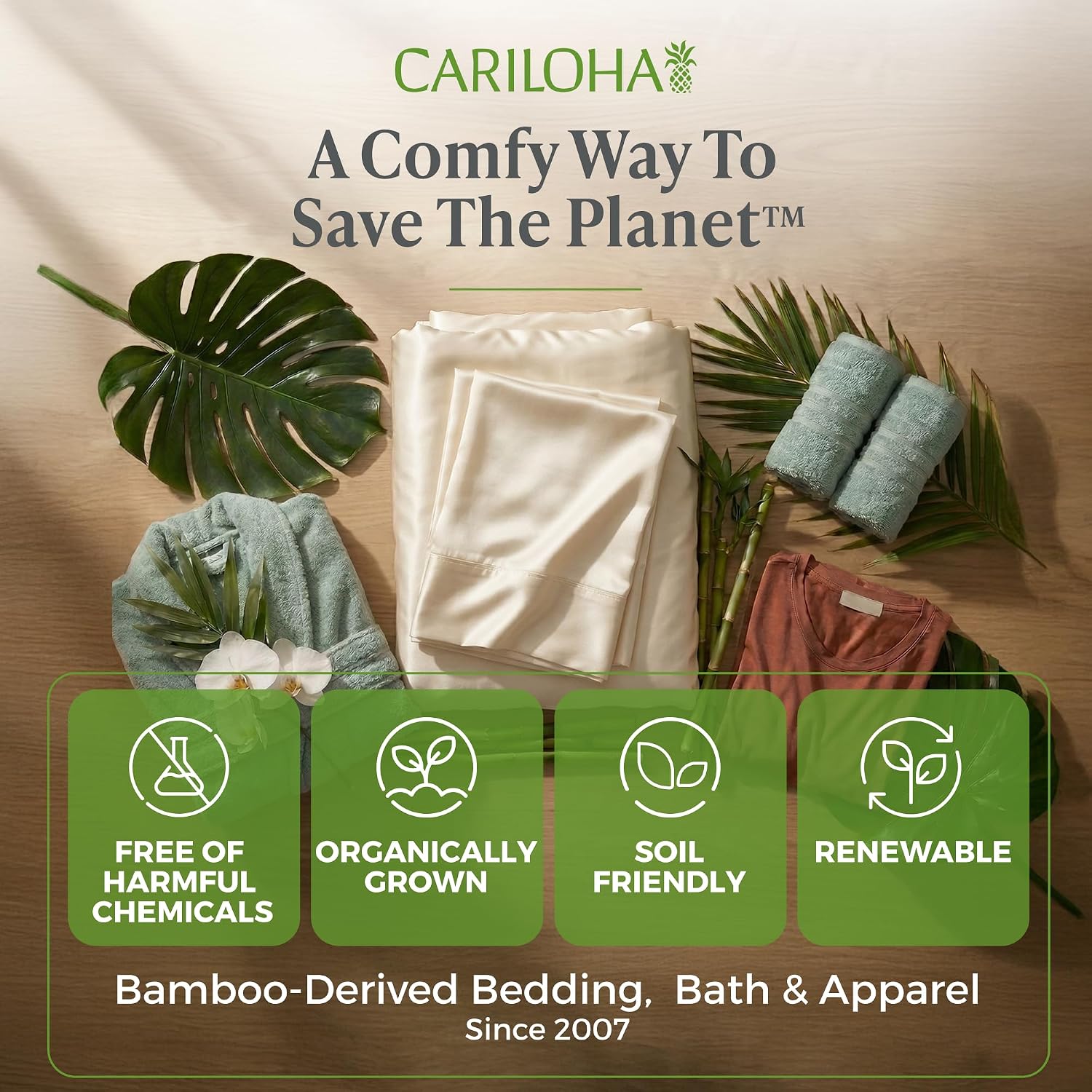 Cariloha Resort 100% Organic Bamboo Viscose Sheets - 4-Piece Queen Sheet Set - 18 in Extra Deep Pockets - Sateen Weave, Cooling, Hypoallergenic Luxury Sheets - Oeko-TEX Standard 100 - Coconut Milk