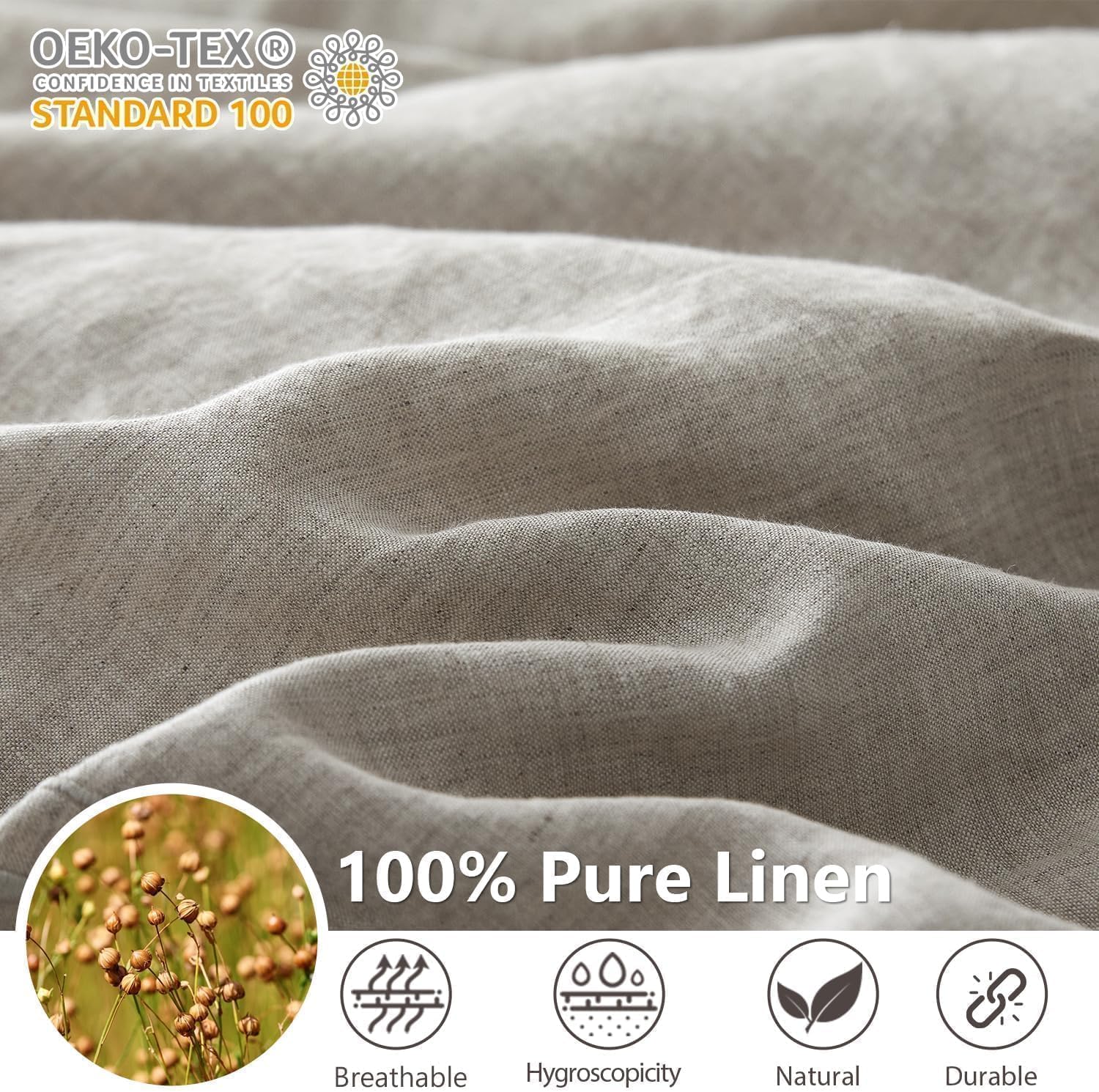 Simple&Opulence 100% Washed Linen Duvet Cover Set 68'x86' - 2 Pieces Soft Farmhouse Comforter Set Double Embroidered with Button Closure - 1 Duvet Cover and 1 Pillowsham (Linen, Twin)