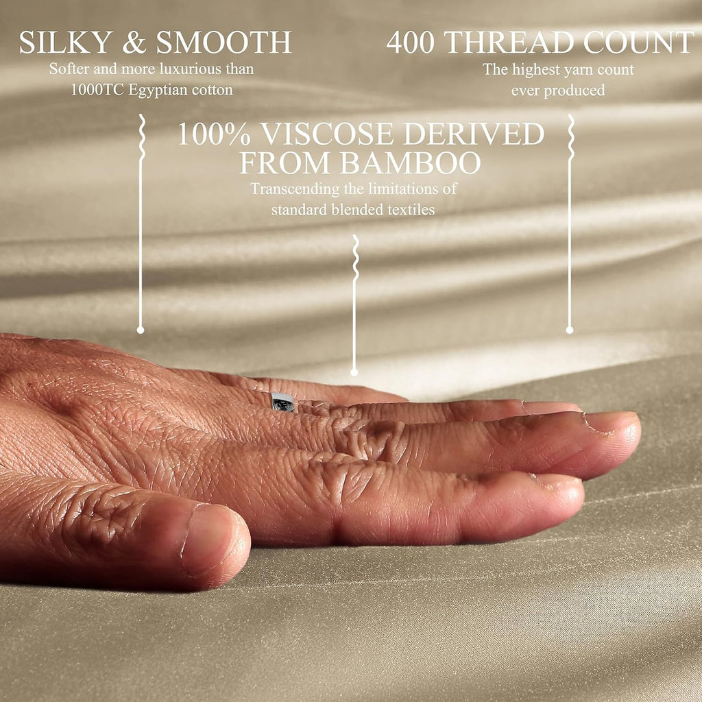 18-24 Inch Extra Deep Pocket King Sheet Set, 100% Viscose Derived from Bamboo Sheets King Size Bed Sheets, 4Pcs Soft Taupe Cooling Sheets for Hot Sleepers