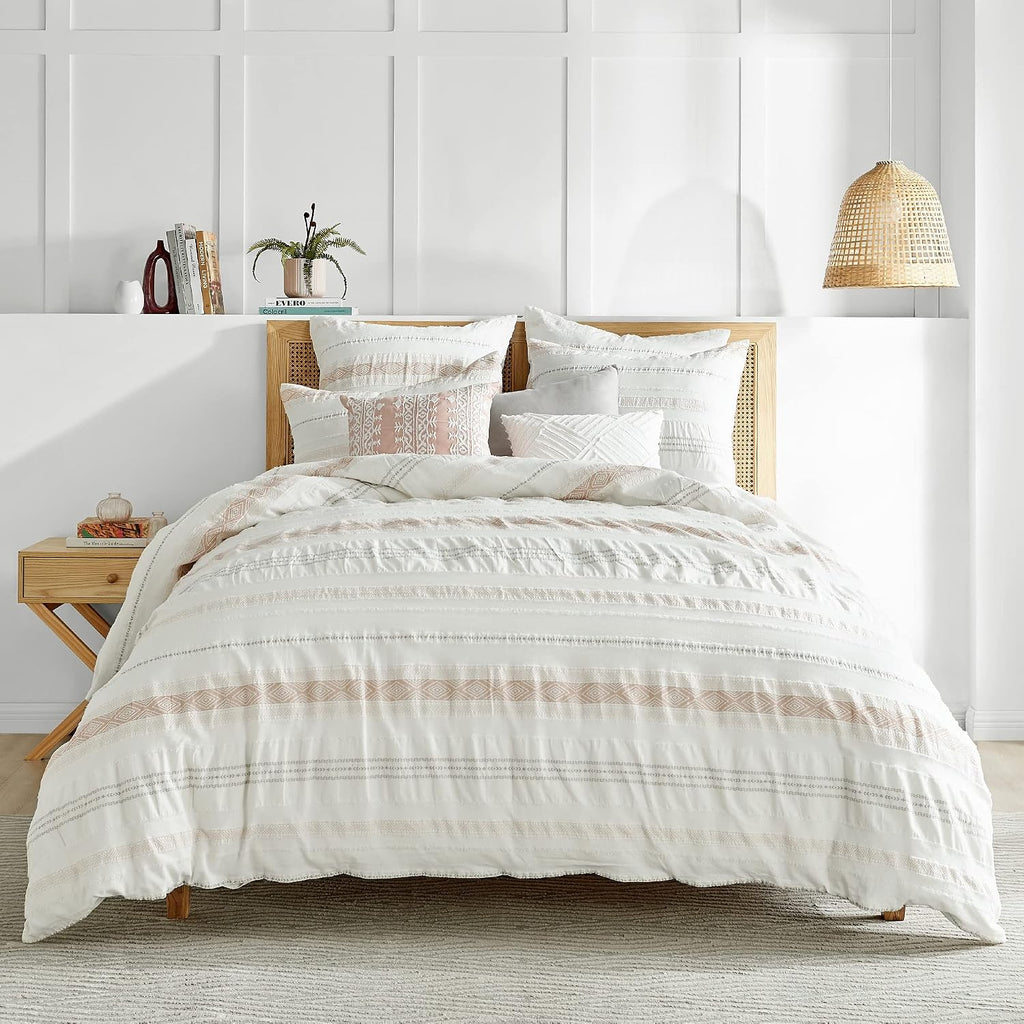 Levtex Home - Pickford Blush Comforter Set - Full/Queen Comforter + Two Standard Pillow Cases - Blush, Taupe, Grey, Cream - Jacquard - Comforter (90 x 94in.) and Pillow Case (26 x 20in.) - Cotton