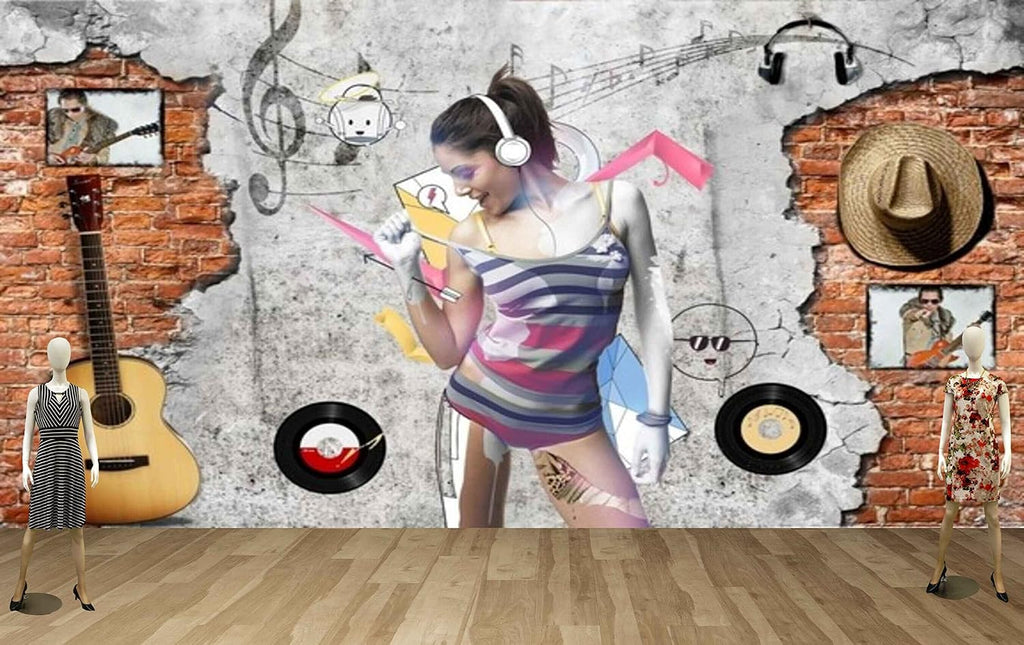 MWZ3606 Singing Girl Musical Instruments HD 3D Wallpaper for Gym Fitness[8 ft x 7 ft] / [244 cm x 213 cm]