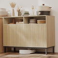 Mericonia Farmhouse Buffet Sideboard Cabinet with Storage, Fluted Coffee Bar with Doors and Adjustable Shelves, Modern Wood Console Cabinet for Kitchen, Livingroom (Fluted 4 Door, Oak)