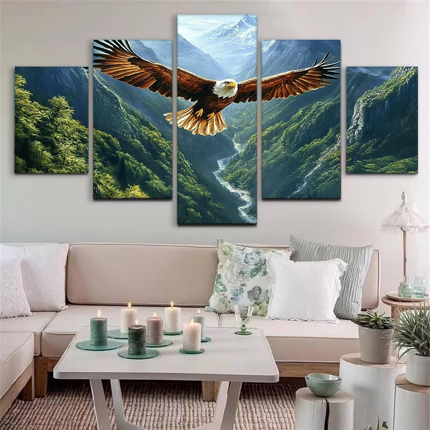 Eagle Diamond Art 5 Piece Diamond Painting Animal 5D DIY Full Square Drill Dimond Art Paintings Rhinestones Crafts for Adults Gem Painting for Home Decor, Large Artwork for Wall 48 x 100 Inch,Model336