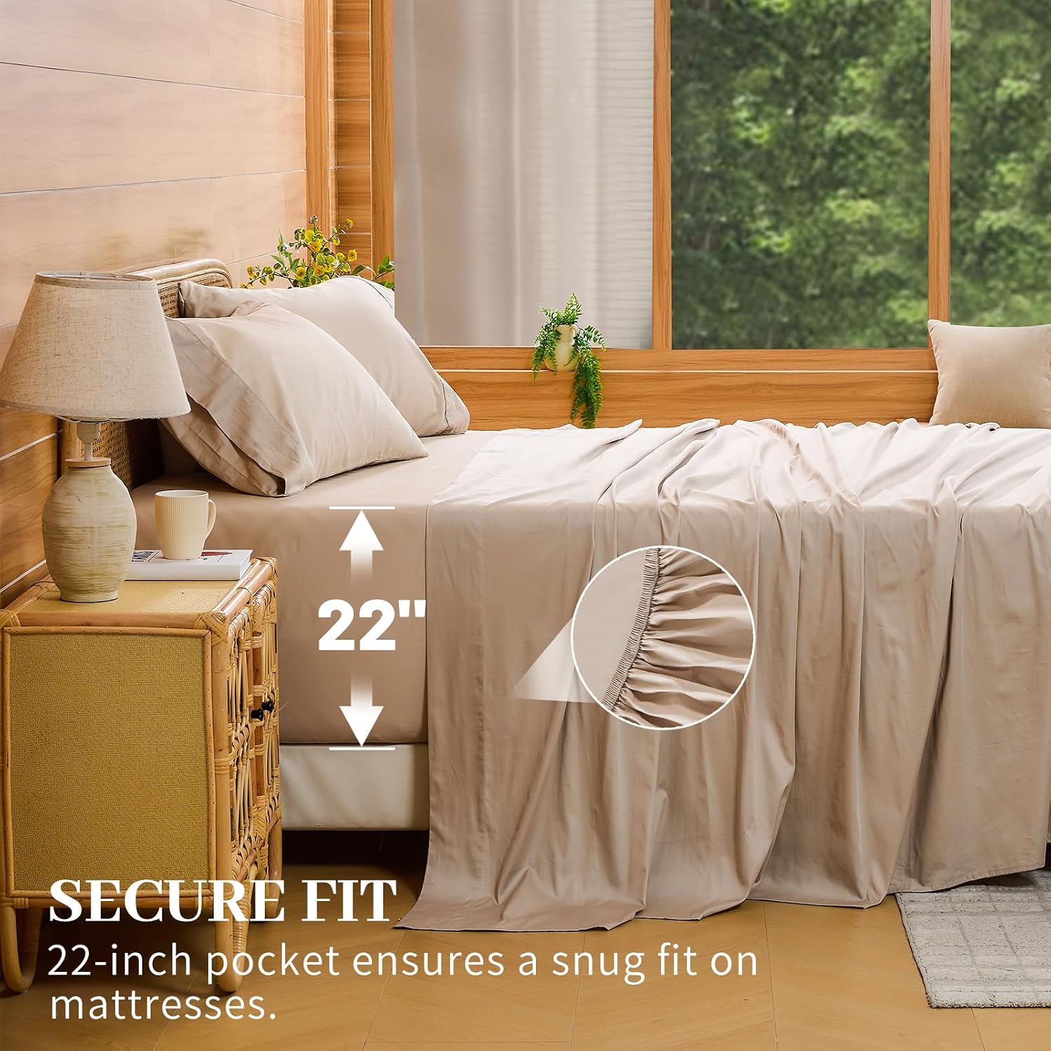 Bedlifes Deep Pocket Sheets 18-24 Inch, California King Size Egyptian Cotton 1000 Thread Count, 4-Piece - Fits Extra Thick Mattresses, Cooling & Breathable (Linen)